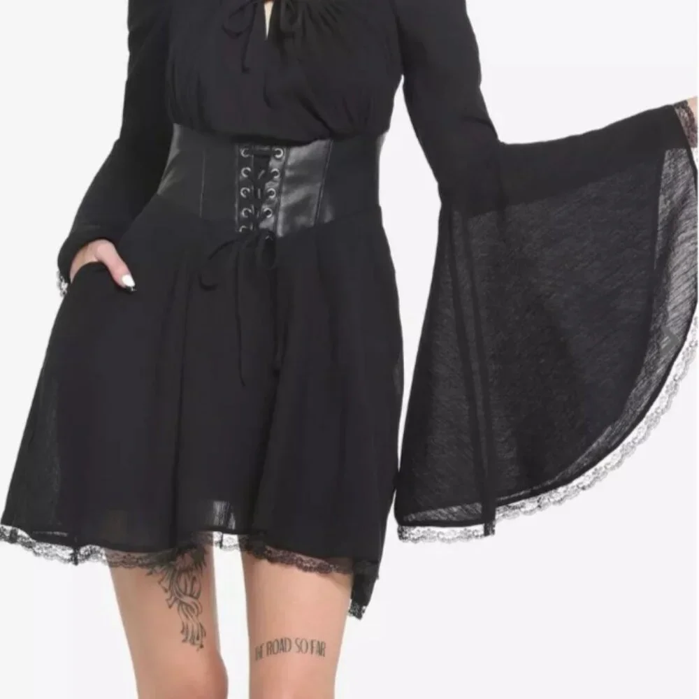 Black Corset Bell Sleeve Dress - Picture 2 of 4